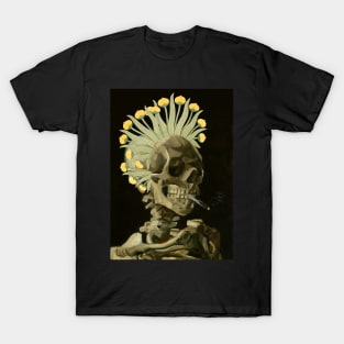 Smoking Skeleton with Floral Headdress T-Shirt